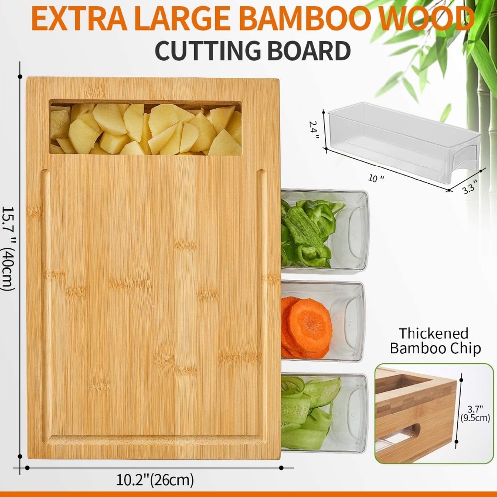 Extra Large Bamboo Cutting Board with Containers